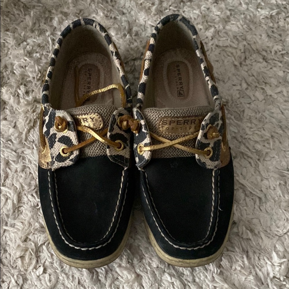 Sperry Leopard Print Boat Shoes - Black and Leopard